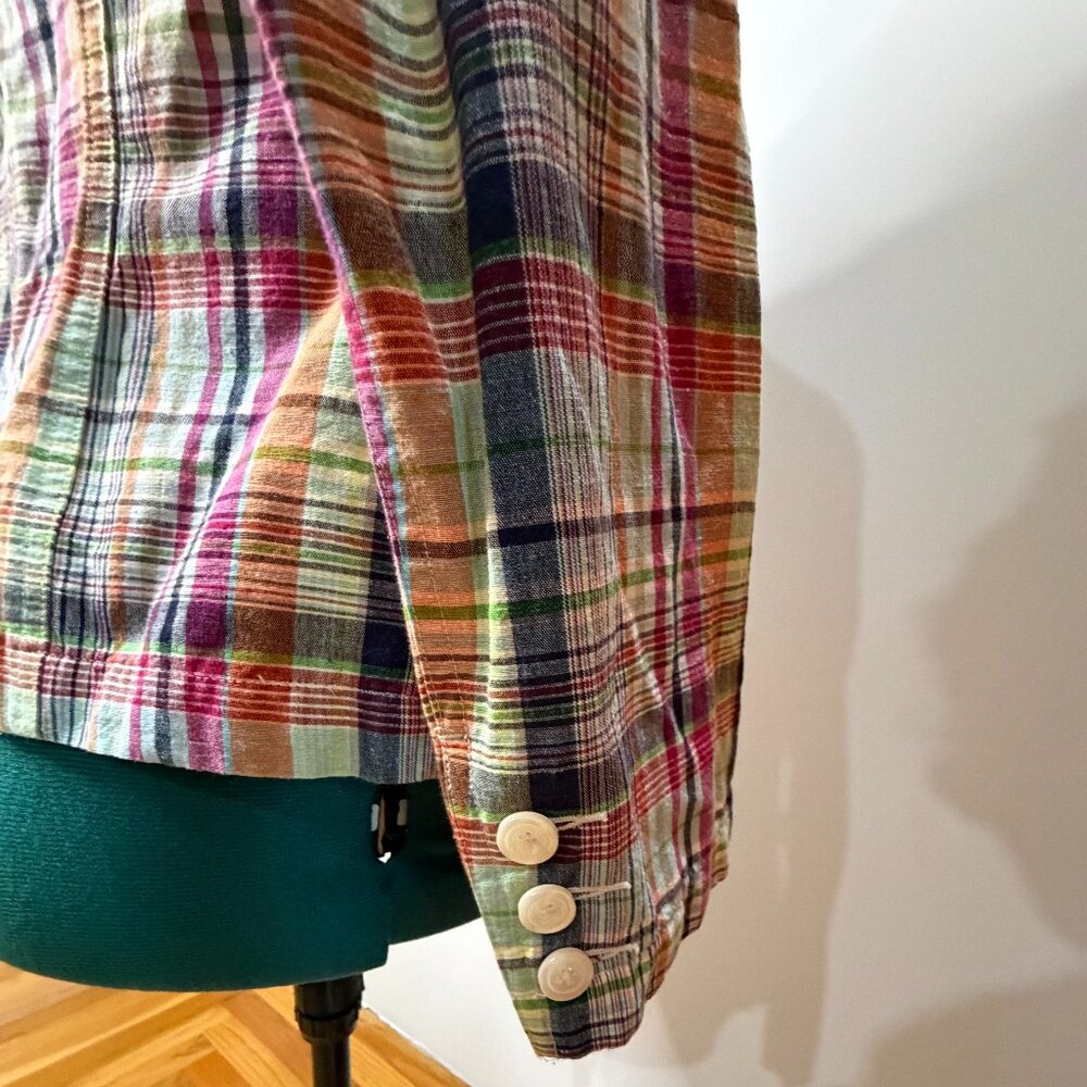 XL Cotton Plaid Madras Blazer Jacket Talbots 16 preppy academia stripe retro 90s - Picture 5 of 16